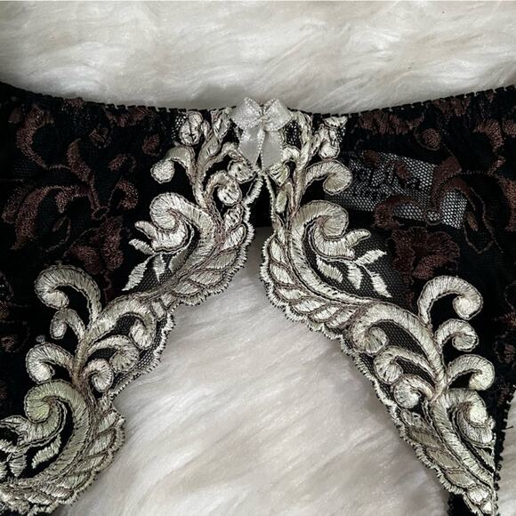 NEW Felina Lingerie Embroidered Lace Mesh Contrast Tricolor Garter Belt Small - Picture 6 of 14